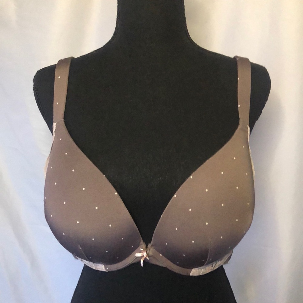 CACIQUE Boost Plunge brown polka dot padded with underwire bra. Size 40 DD.